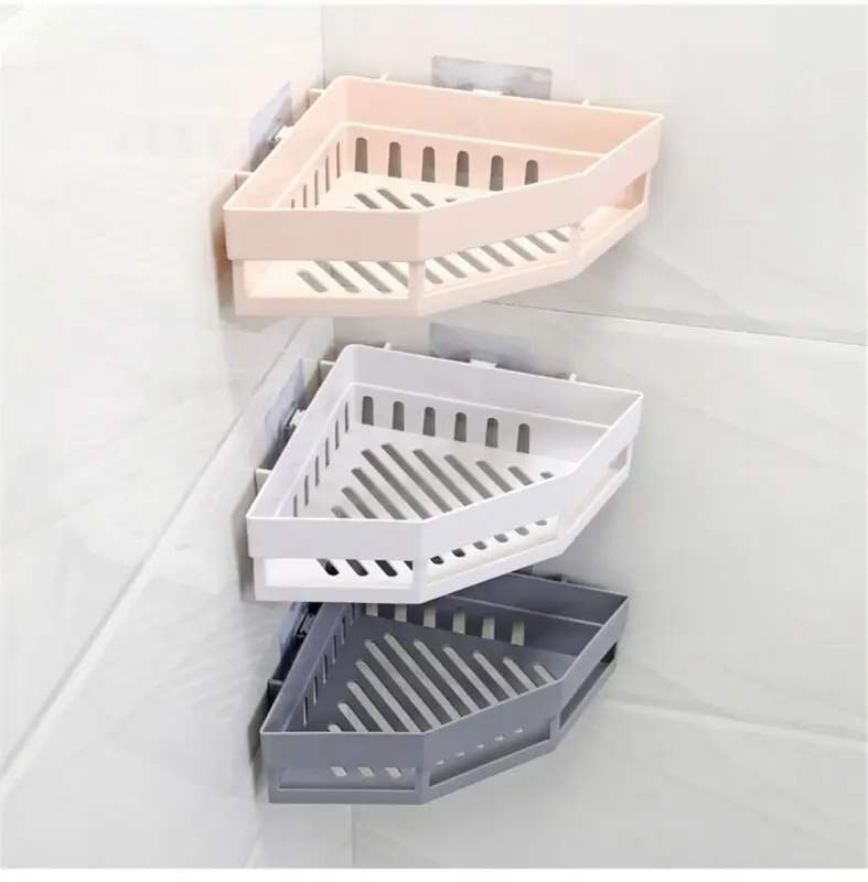 Suction Wall Triangular Shower Caddy Shelf Bathroom Corner Bath Rack Storage Holder Organizer Shelves 6