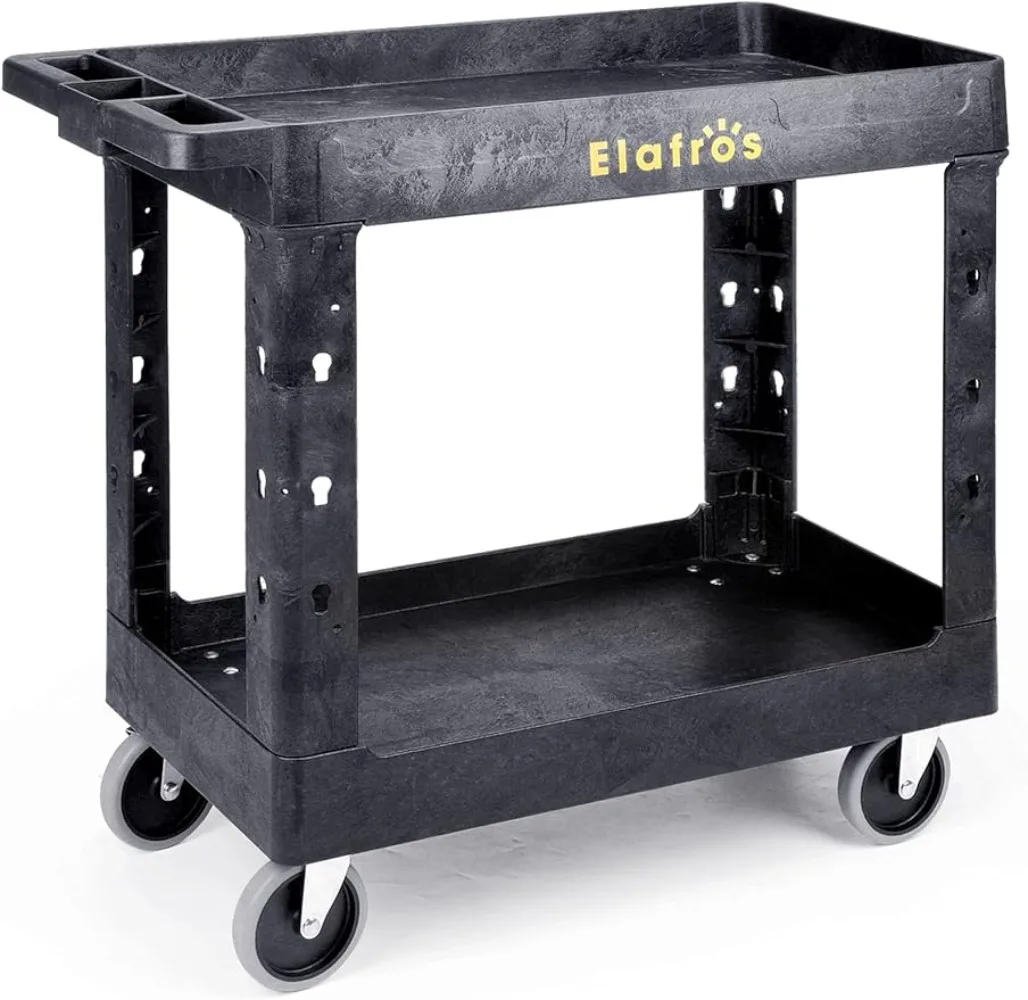 

Heavy Duty Plastic Utility Cart 34 X 17 Inch Work Cart Tub Storage W/Deep Shelves Full Swivel Wheels Safely Holds Up To 550 Lbs