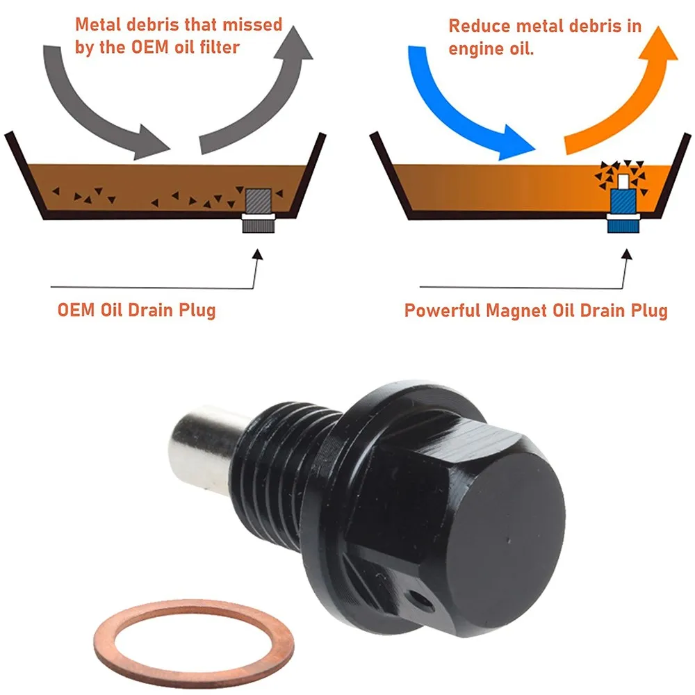 M12x1.5 M12x1.25 M12x1.75 Magnetic Oil Drain Plug Gearbox Oil Sump Drain Plug Nut Aluminum Alloy Sump Nut oil drain plug