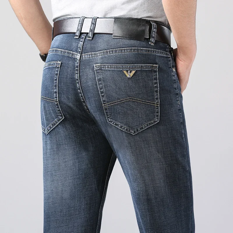 Casual de perna reta solta calças de brim masculinas verão calças finas novo estilo transfronteiriço grande marca calças masculinas