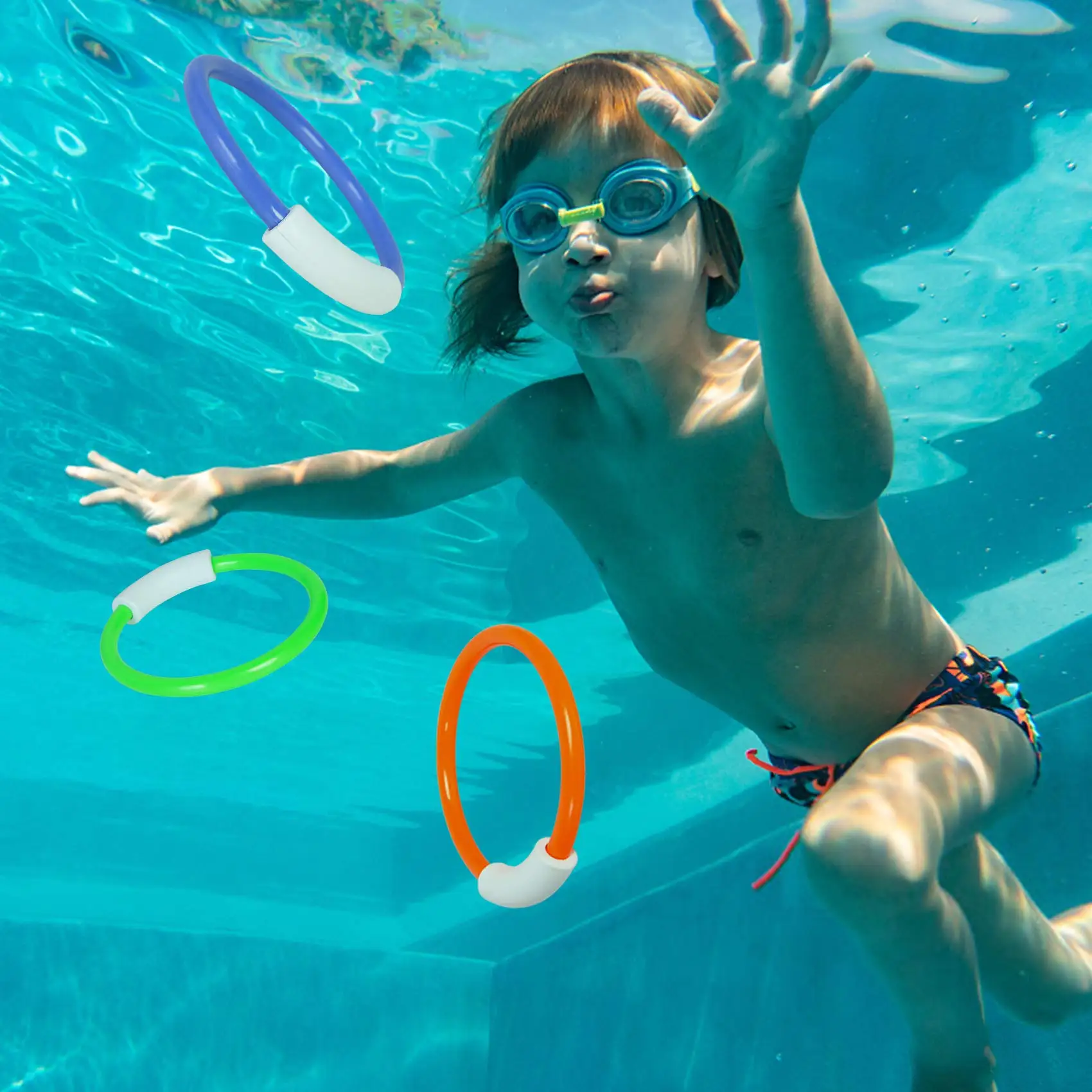4 Pack Pool Diving Toys Water Swimming Pool Diving Rings Toys for Kids Colorful Easy to Find and Grab 3