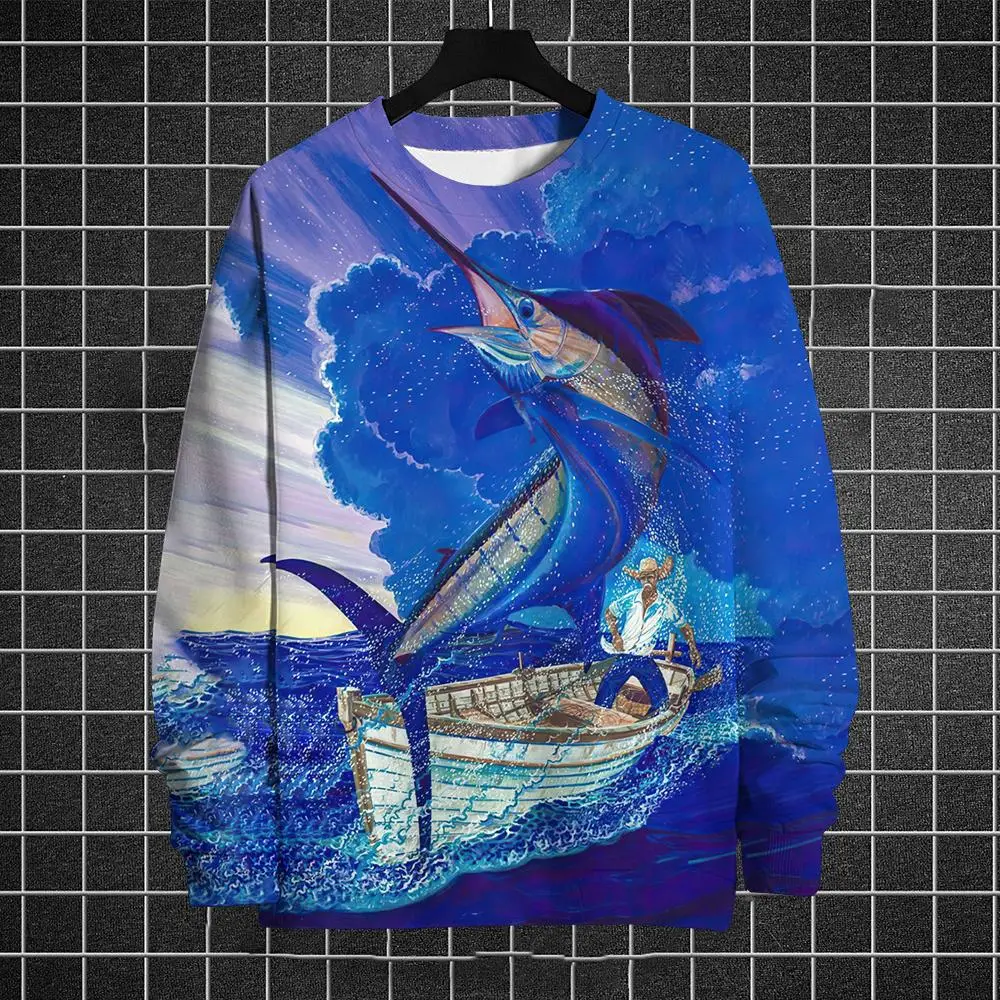 thumbnail image 1 of Suéter de cuello redondo de invierno para hombre, jersey con estampado 3D de océano, suéter de moda urbana, patrón de estilo cómic, camisetas deportivas informales cálidas, 1 of 5