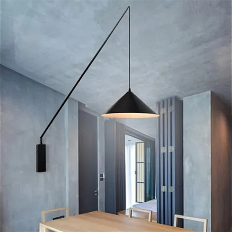 Long rod arm wall lamp black minimalist Fishing Light Creative Bedroom beside office reading lamp Artistic wall mounted lamp 5