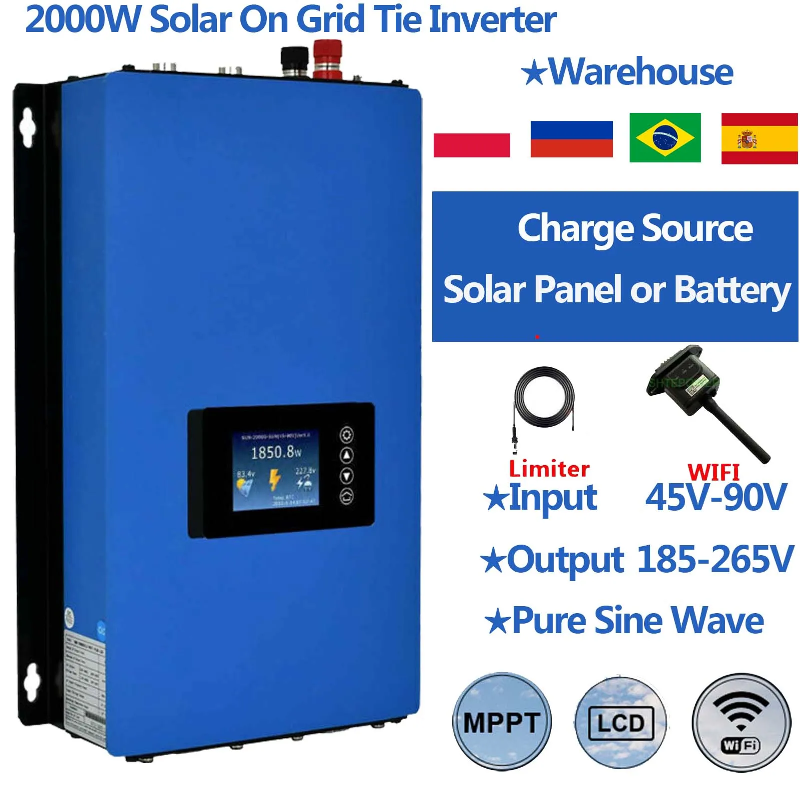 

TINGEN 2000 Вт Φ с ограниченной солнечной панелью или входным аккумулятором 45 В-90 В переменного тока 185 В-265 в