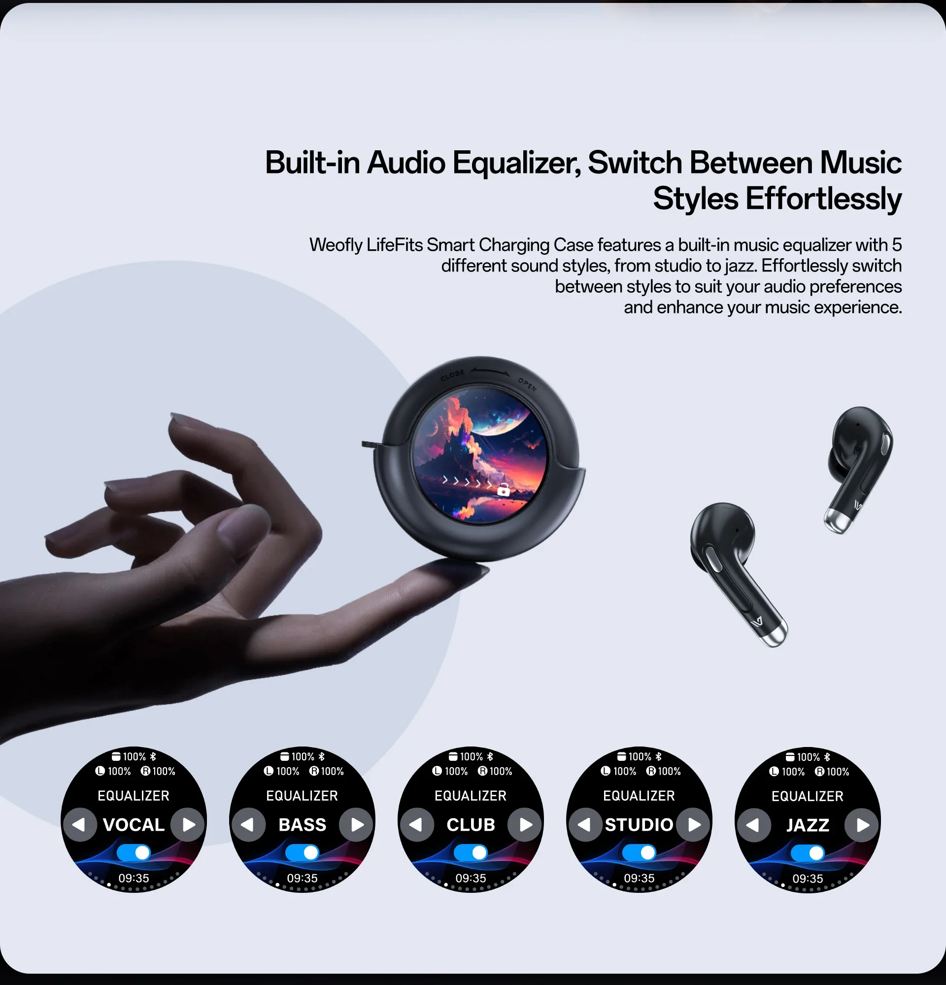 Wireless AI Earbuds with Smart Display Case 30H Play Bluetooth 54 13mm Driver in Ear Headphones Lightweight Sweatproof