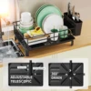 Dish Automatic Drying rack tableware storage countertop space-saving Black White 6