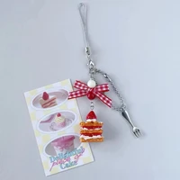 1 Piece Retro Kawaii Y2K Japanese Short Phone Charm Romantic Sweet Cake Dessert Strawberry Phone Pendant Universal Phone Lanyard 6