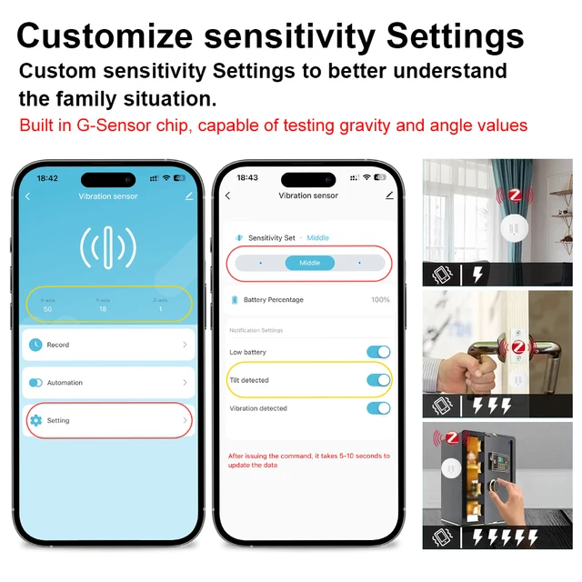Zigbee Vibration Sensor With Tilt XYZ Axis Detection Real-Time Motion Shock Alarm Home Security Protection Support Zigbee2mqtt 6