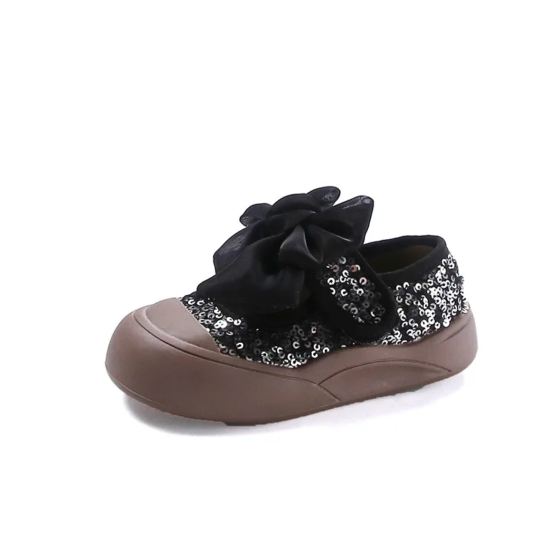Children's Board Shoes 2024 Spring Autumn New Girls Non-slip Bow Toddler Flats Sequined Princess Loafer Soft-soled 5