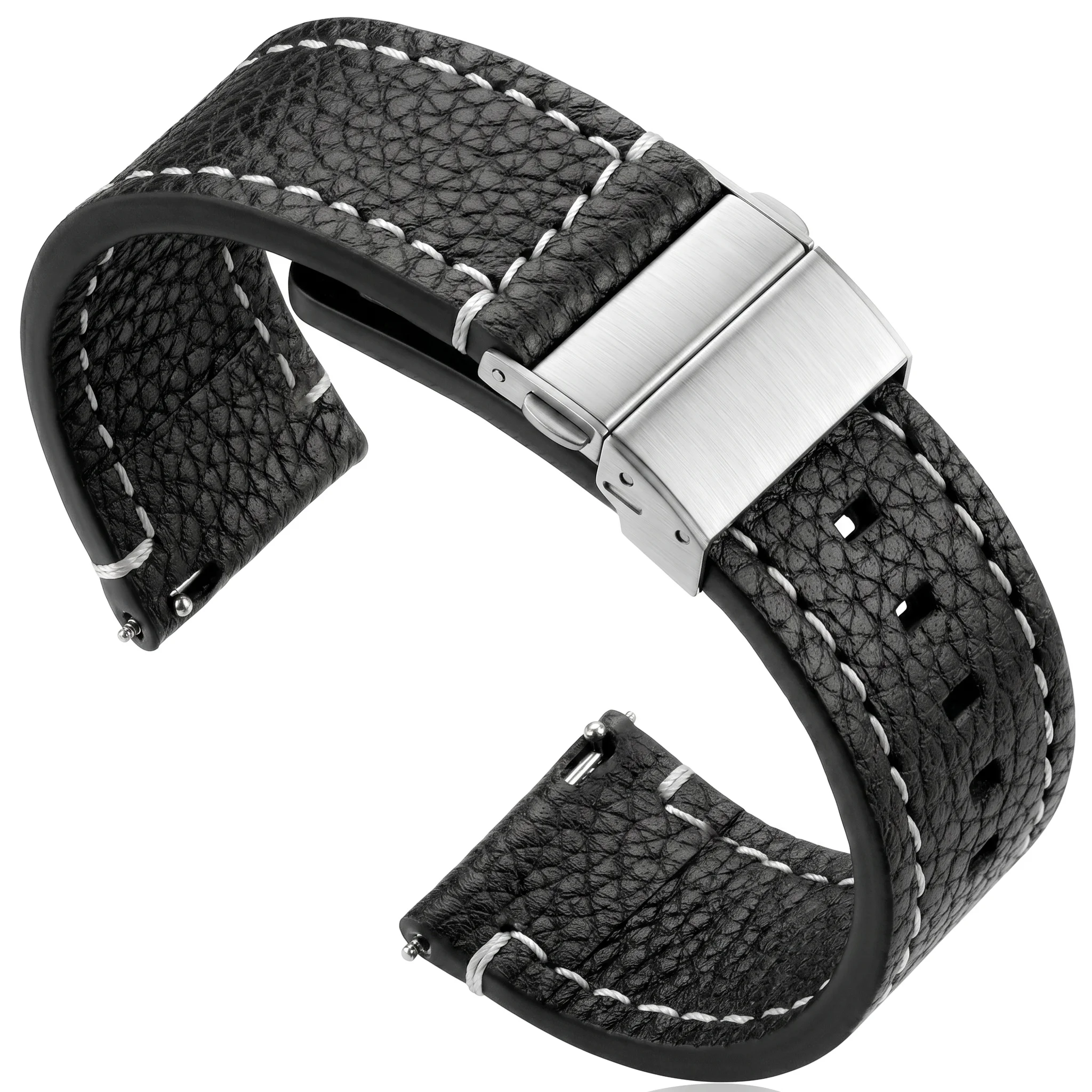 Premium Genuine Leather Watchband Strap - Black Brown Soft Cowhide Bracelet, 18mm to 24mm