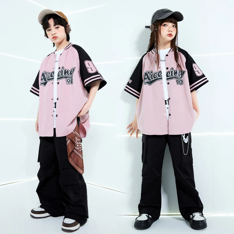 Hip Hop Boys Ballroom Baseball Jacket Cargo Pants Girls Streetwear Coat Children Jazz Clothes Sets Kids Street Dance Costume
