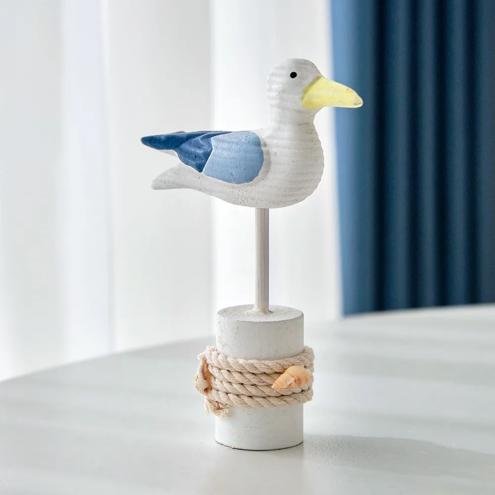 Wooden Seagull Figurine,Nautical Coastal Crafts Nordic Birds Sculptures for Home Outdoor Garden Yard Seaside Beach Beauty Decor 4