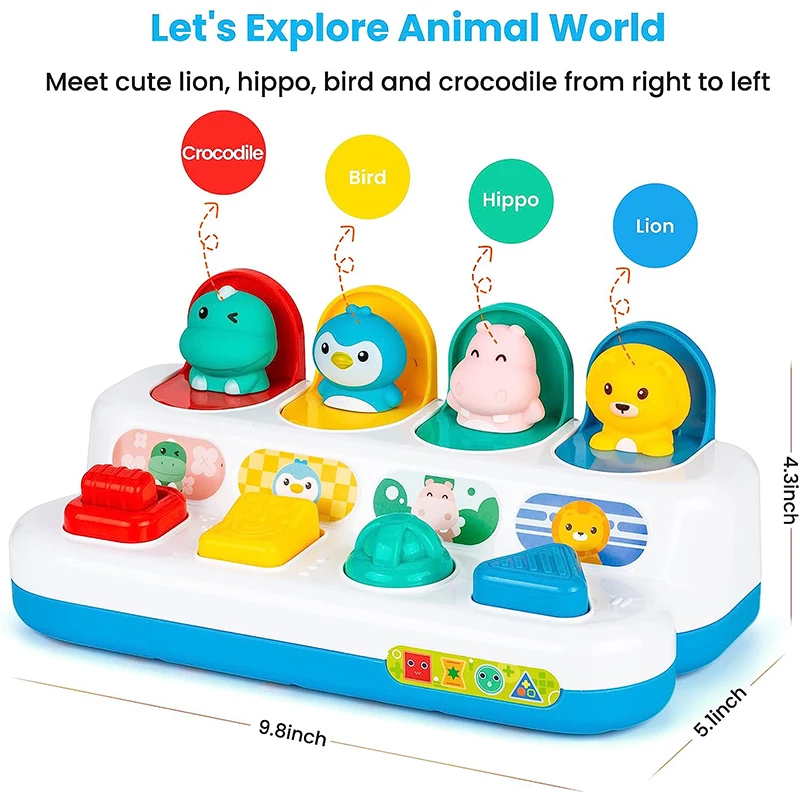 Baby Toys 6 to 12 Months Pop Up Animals Cause and Effect Toy Switch Box Baby Montessori Early Learning Development Sensory Toy