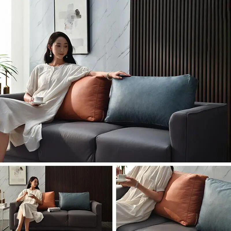 Faux Leather Sofa Back Cushion Cover Soft Pillow Case Living Room Headboard Upholstered Backrest Pad Cover No Fillings 4