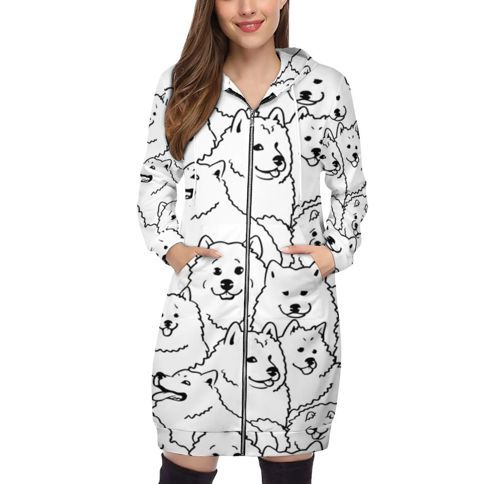 Oh Samoyed Hoodie Sweatshirt Women Drawstring Printed Pocket Hooded