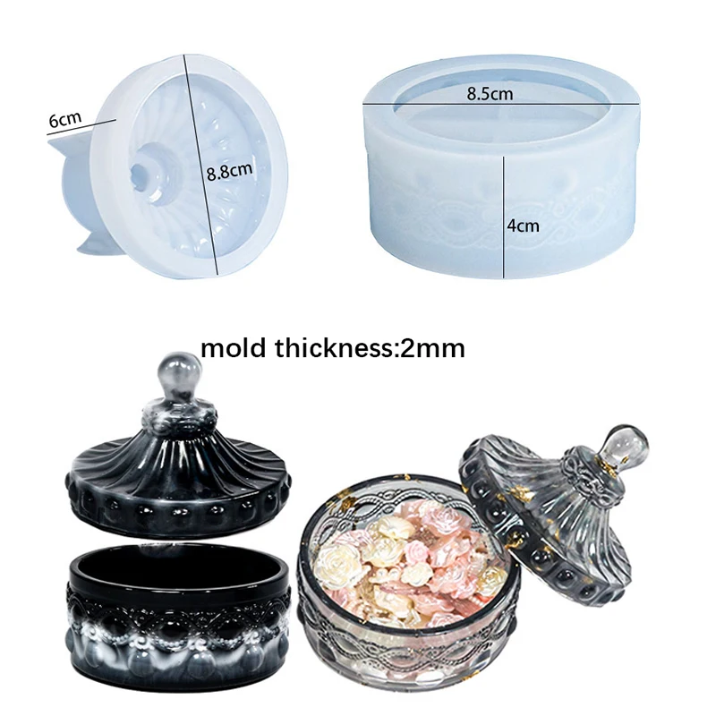2Pcs 3D Castle Silicone Resin Molds With Lid - DIY Epoxy Jar Mold For Jewelry Box & Crafts