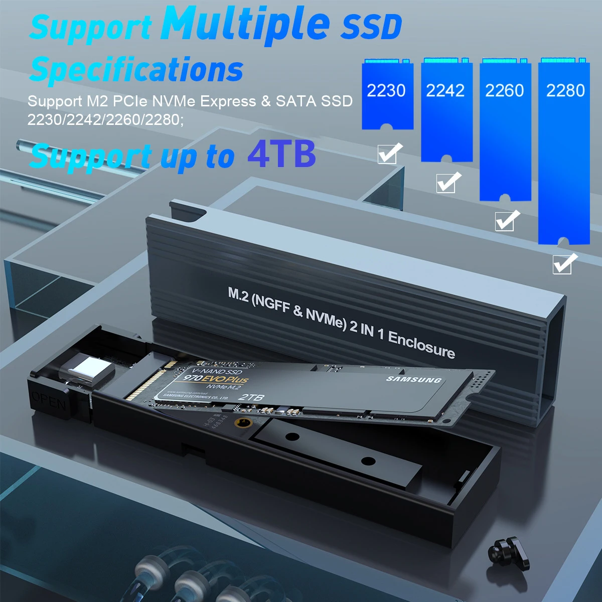 PH882jl - Boîtier externe M2 PCIE NVcloser SSD, adaptateur NVMe vers