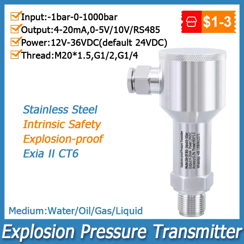 

Explosion-proof Pressure Transmitter Water Oil Gas Sensor 4 20mA 0-5V 10V RS485 Output 24VDC Negative Vacuum Pressure Transducer