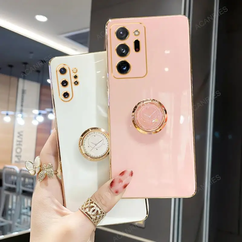 Realme 12 Pro Plus 5G 전용 실리콘 범퍼 케이스, 충격 방지 보호필름 포함, Realme 12 Pro Plus 커버 9 럭셔리 도금 링 거치대 케이스, 삼성 갤럭시 노트 20 울트라 10 플러스 라이트 9 8 스탠드 실리콘 후면 커버