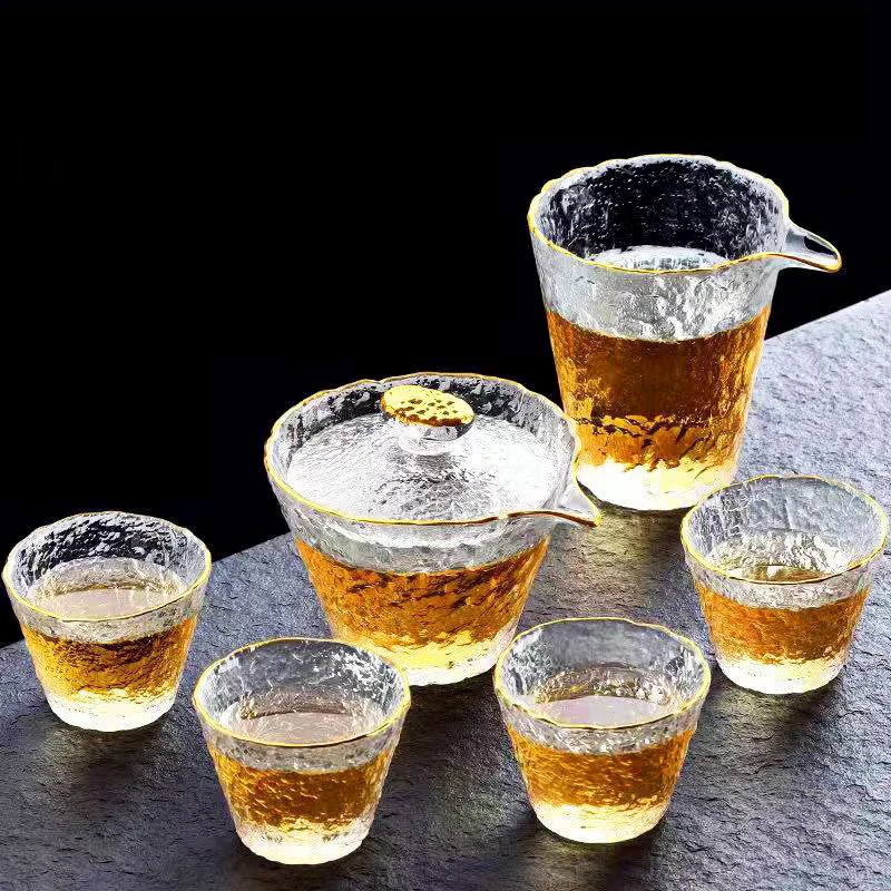 Description Picture 6 of itemHigh Quality Hammer Glass Tea Set Japanese Teapot Chinese Kung Fu Tea Ceremony Mugs Coffee Cups Glass Mug Gaiwan Teaware Pot