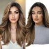 DWY 13*6 Brown Black Ombre Lace Frontal Synthetic Wigs Long Wave Hair For Women Daily Natural Free Part Wig Heat Resistant Fiber 1