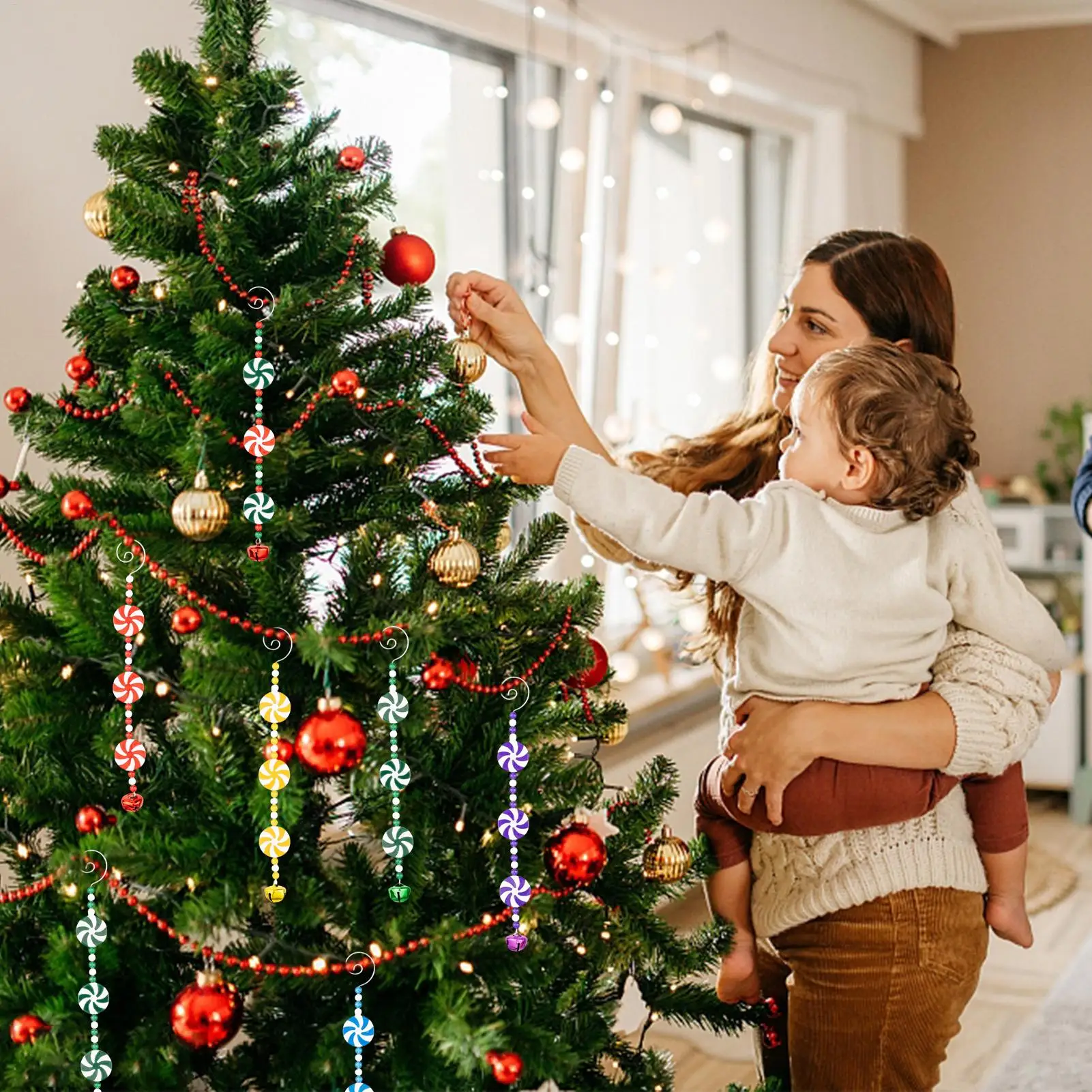 6Pcs Candy Cane for Christmas Tree Colorful Hangable Christmas Tree Decoration Acrylic Candy Cane Lollipop for Living Room