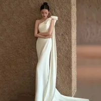 Elegant One Shoulder Mermaid Wedding Dresses Comfortable Satin Bridal Dress With Small Train New Simple Evening Dress Customized 1
