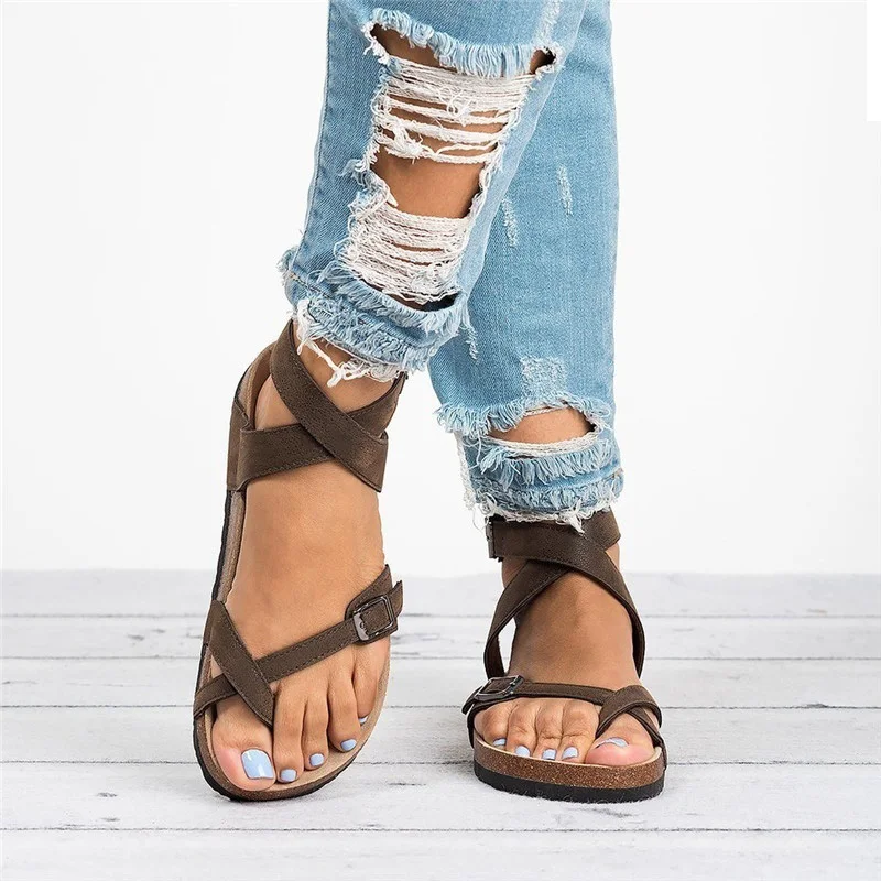  WalGRHFR Women's Sandals 2022 Fashion Summer Women Denim  Buckle Strap Shoes Flat Beach Open Toe Bow Breathable Sandals