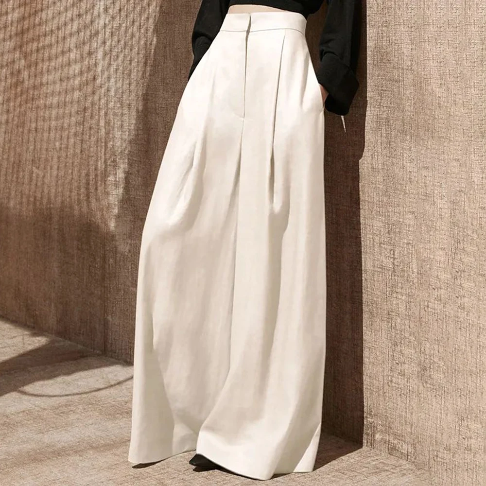 Wide Leg Pants Women Full Length High Waist Baggy Casual Solid Minimalist Pantalones De Mujer Thin Elegant Ropa Vintage Ladies