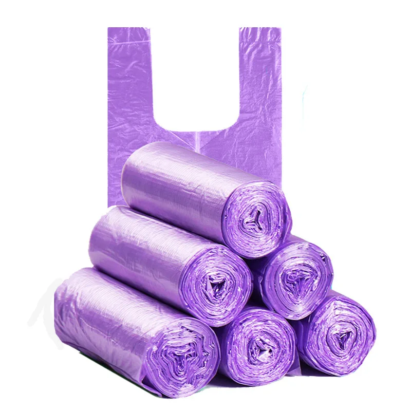 

100PCS/5 Rolls Purple Green Blue Thicken Garbage Bags Vest Style Storage Bag For Kitchen Home Bath Waste Trash Bag 45x63cm