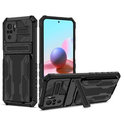 Luxury Shockproof Armor Case with Card Slot and Kickstand - Redmi Note 10 Pro Max (Black)