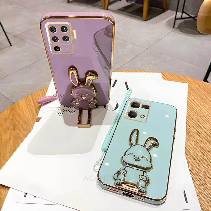 Plating Rabbit Holder Lanyard Silicone Stand Case