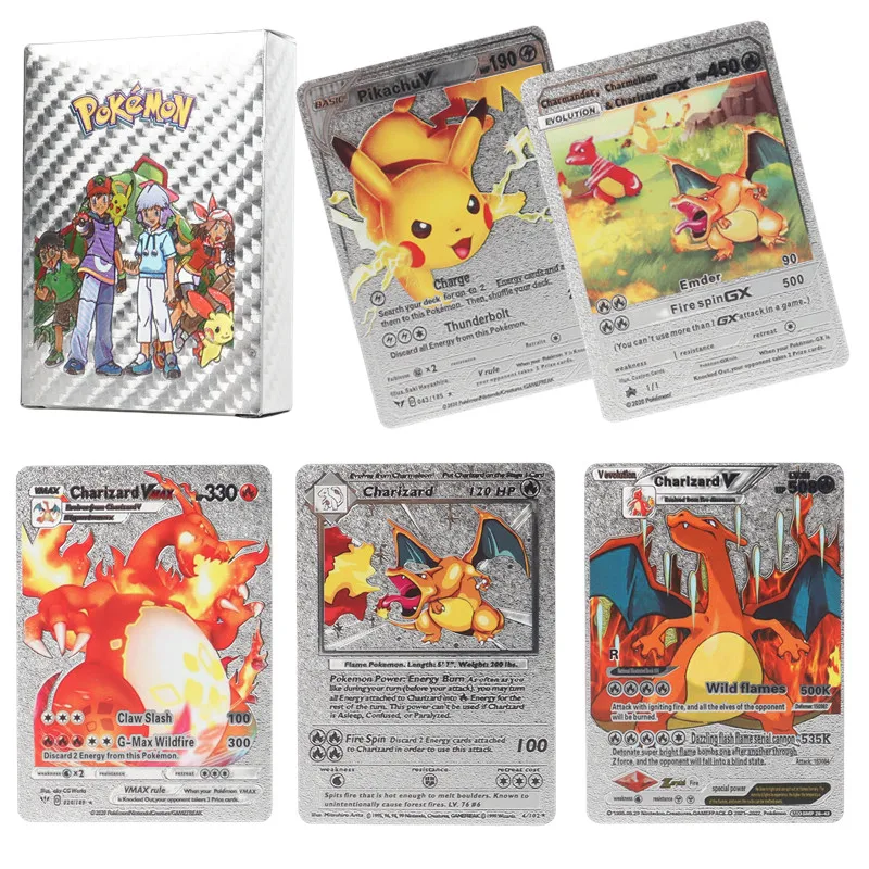 DIY Silvery Pokemon cards 55Pcs/Box English version Pikachu Charizard Vmax  Vstar Shiny Card Birthday gift for children - AliExpress