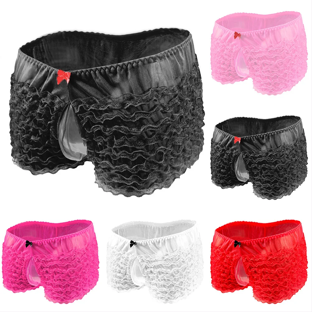 Men Underwear Sexy Panties Men's Sexy Panties Sissy Pouch Underwear Lace Briefs Cake Knickers Shorts Bowknot Underpants Sensual Lingerie