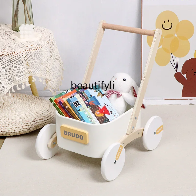 Children's toy wooden toddler stroller 1-3 years old baby walking practice gift