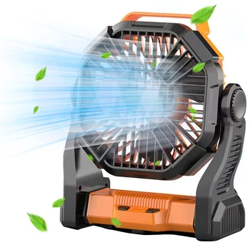 Camping Fan with LED Light Battery Operated Portable Desk Fan 90°Head Rotation Quiet Tent Fan 5200mAh for Outdoor Travel Hiking 1