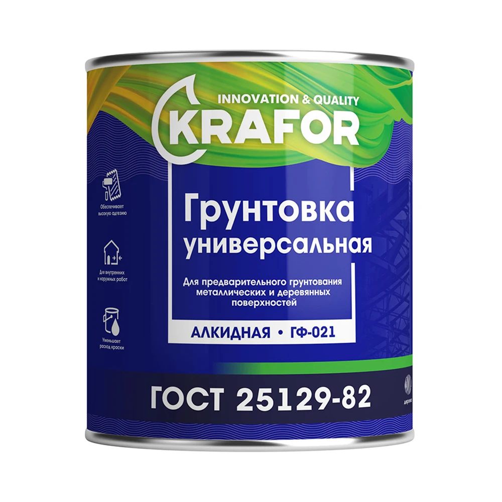 Грунтовка ГФ-021 По Дереву И Металлу Krafor, Алкидная, 1,8 Кг.