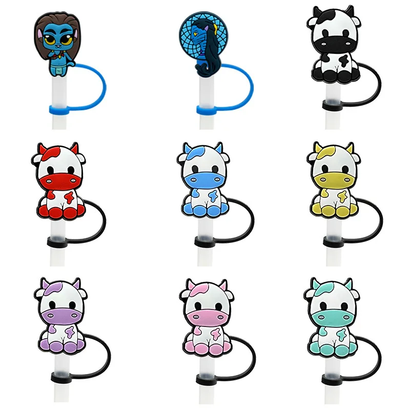 

1pcs Cow reusable 8MM silicagel straw cap, airtight and dustproof, splashproof straw cover for