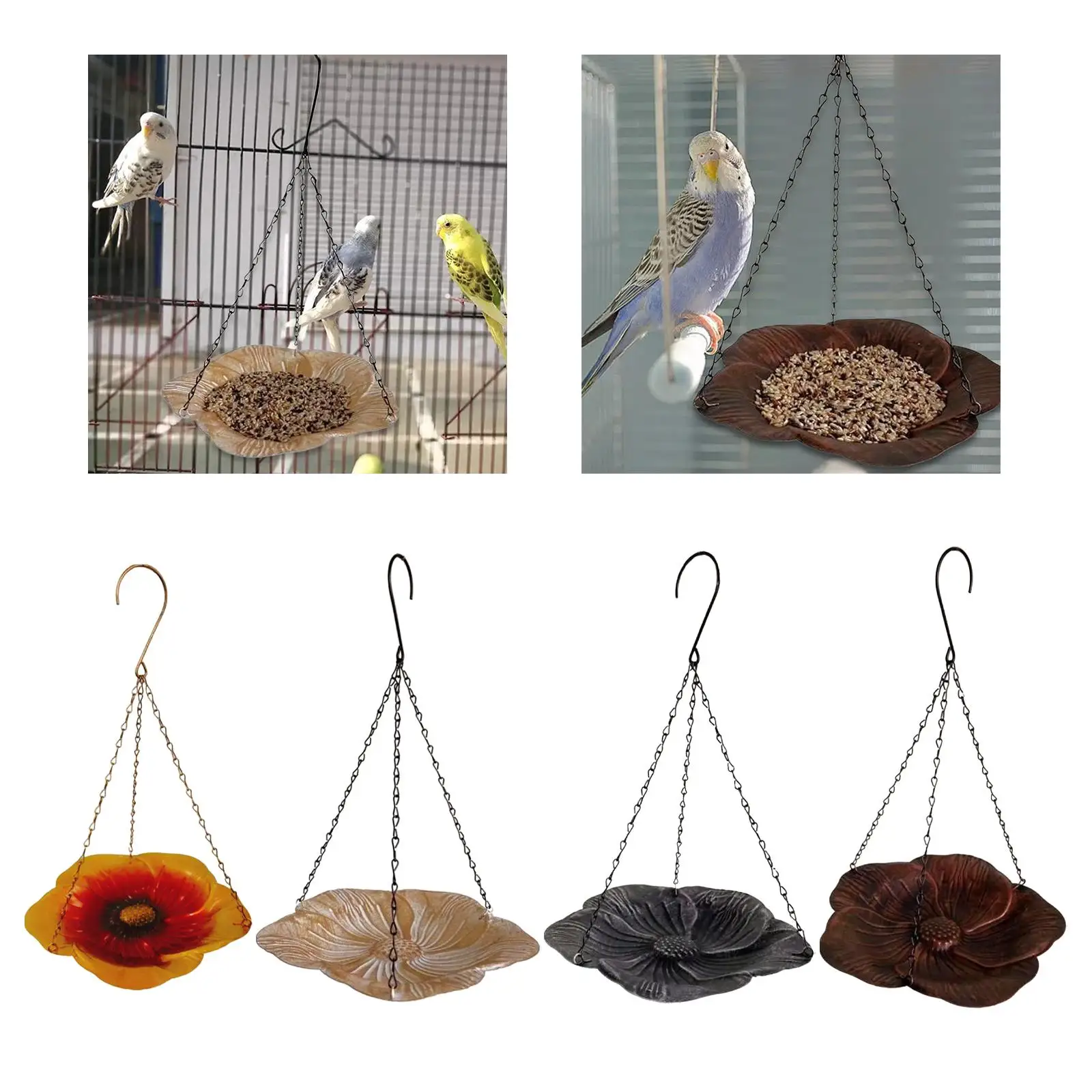 Outdoor Hanging Bird Feeder Iron Bird Bath Sturdy Floral Decor Garden Decoration Food Holder for Porch Lawn Balcony Yard