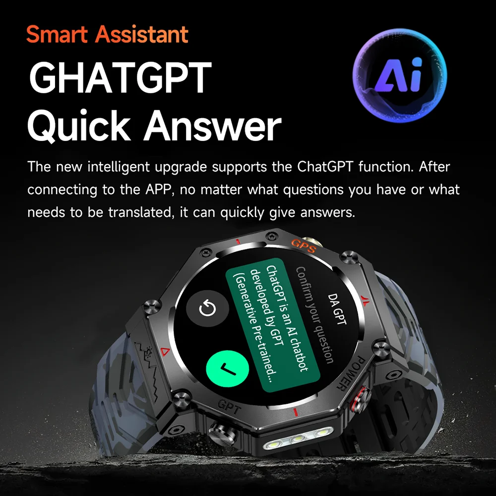 New ChatGPT AI assistant Smart Watch 5ATM Waterproof GPS  Built-in Dual-band GNSS Compass Military Sport Smartwatch Men Woman 3