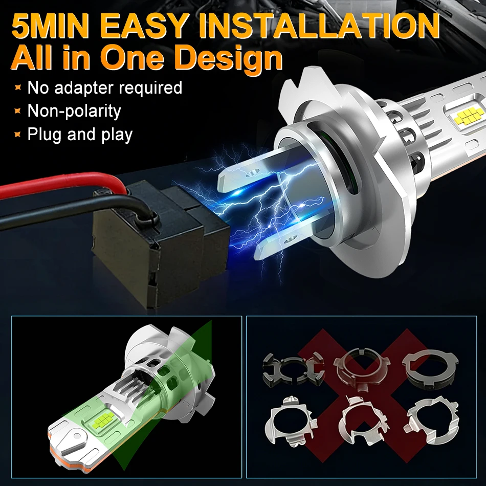 16개 CSP H7 LED 헤드라이트 전구 미니 무선 4000W H8 H9 H11 9005 9006 자동차 헤드램프 자동 다이오드 램프 H4 터보 LED 12V 자동차용
