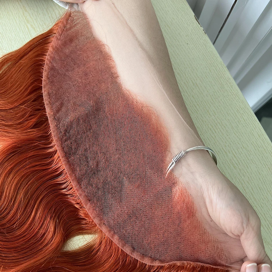 Body Wave #350 Colored 13x4 Transparent Lace Frontal Human Hair Orange Ginger Melt Skin Invisible Pre-Plucked Lace For Women