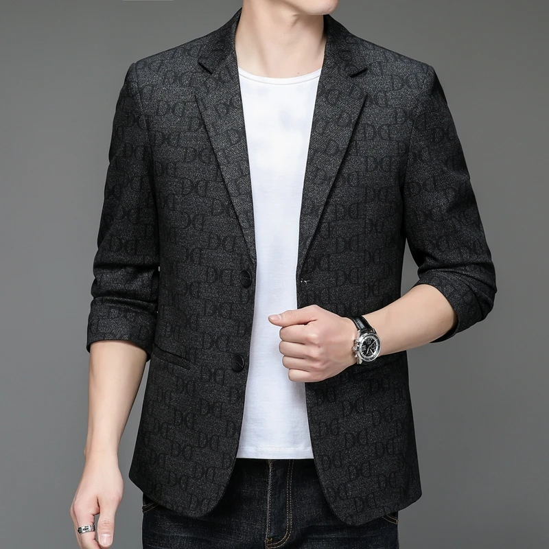 

Top Grade Men Slim Fit Knitting Single Breasted Blazers 2022 New Men Business Casual Classic Print Single Breasted Blazer Coats