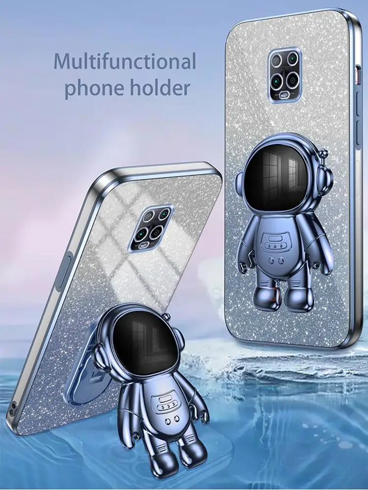 Luxury Glitter Plating Astronaut Holder Stand Silicone Back Cover