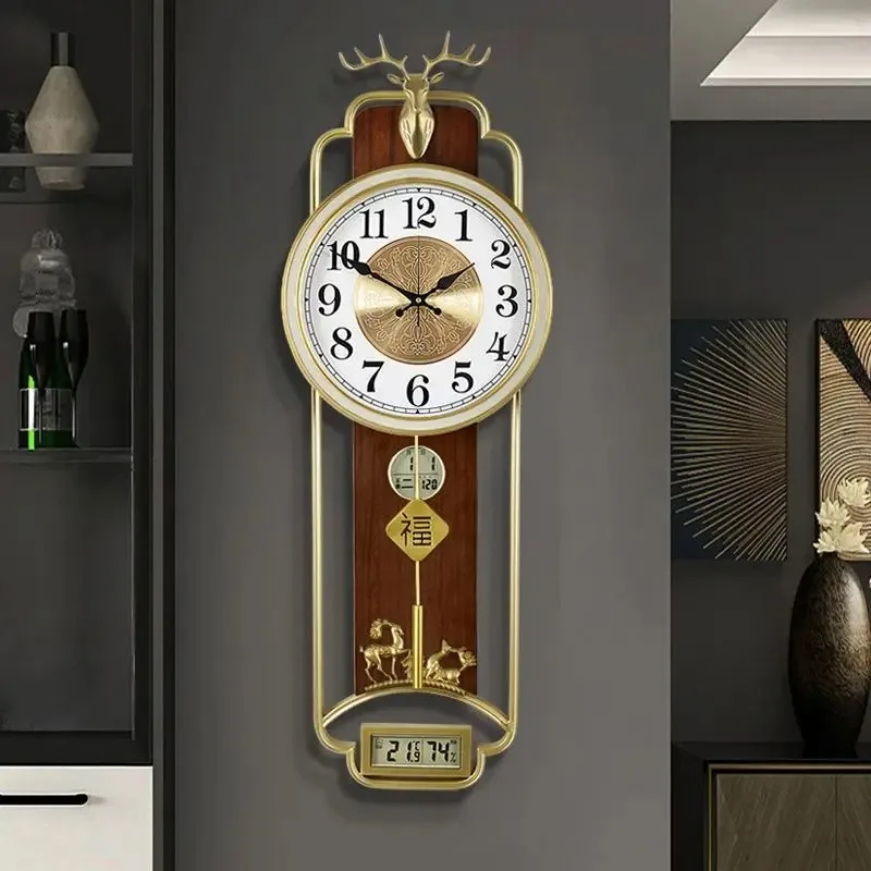 Wall Clock New Chinese Brass Living Room Home Solid Wood Luxury Chinese Style Silent High-end Watches Home Decoration - 2