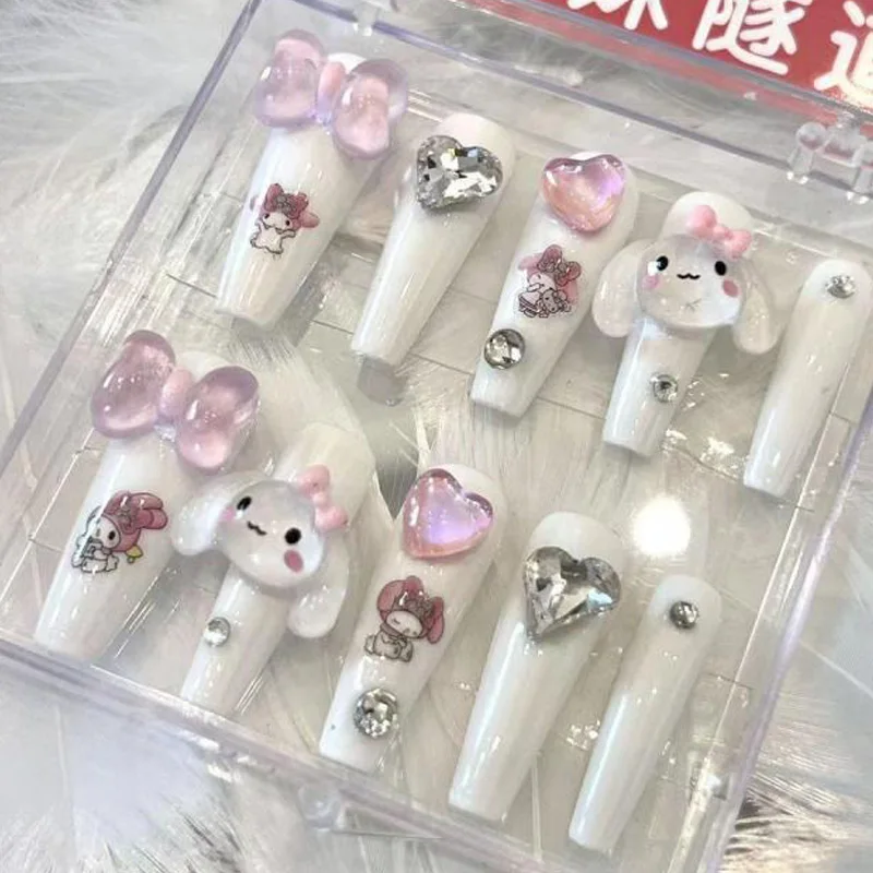 

Накладные ногти Sanrioed Y2K Kuromi милые наклейки для ногтей Мультяшные аниме Cinnamoroll ручная работа Милая Мелодия подарок для маникюра