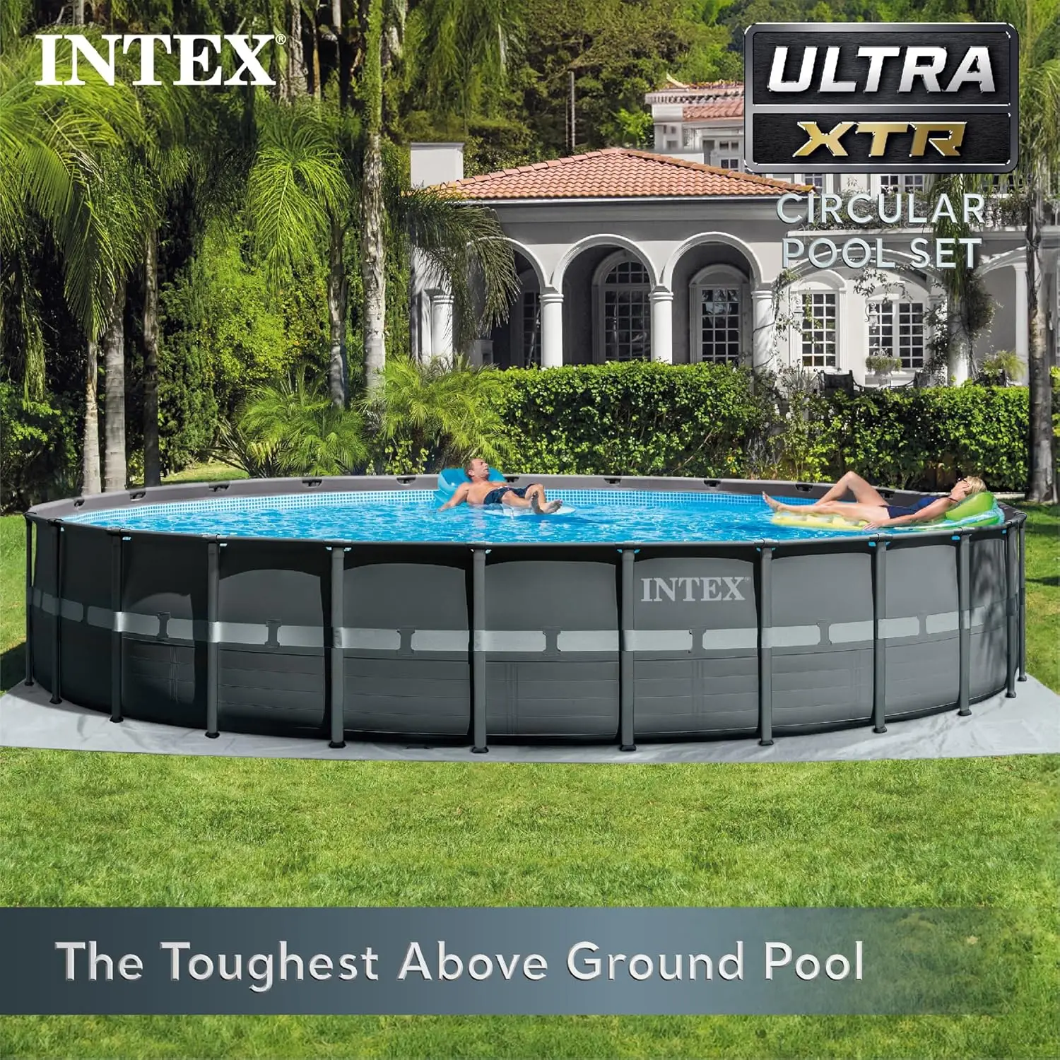 Frame 18' x 52" Above Ground Swimming Pool with Sand Filter Pump, Ladder, Cover, & Maintenance Accessory Kit wit