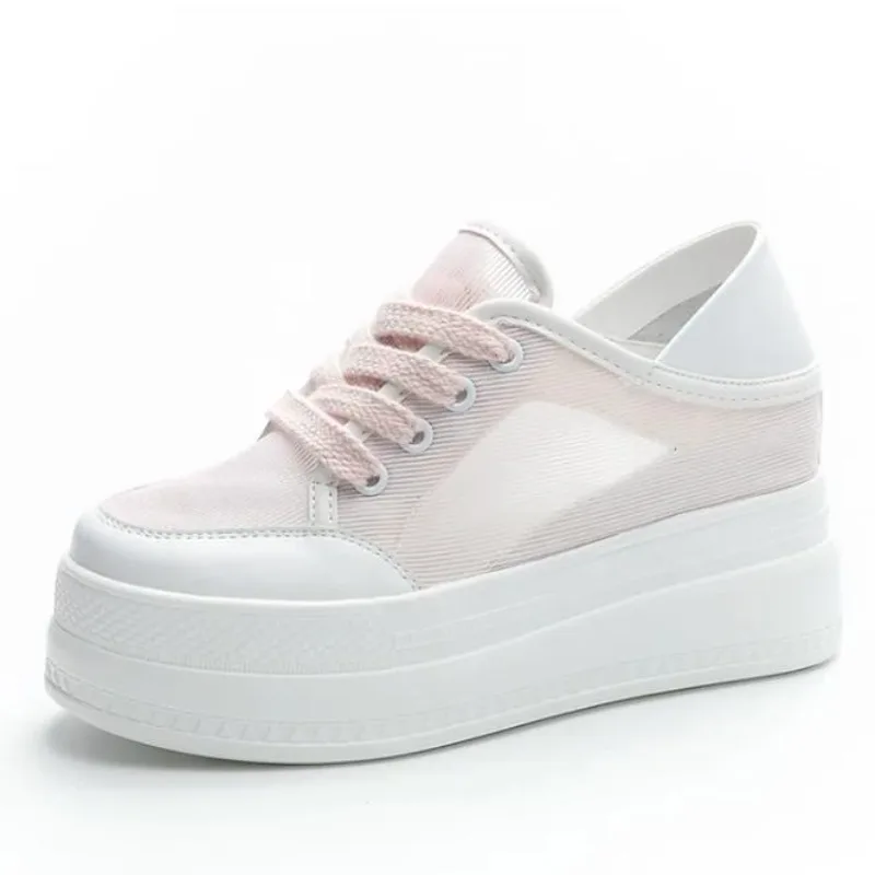 

High quality 8cm Breathable Air Mesh Genuine Leather Women Platform Shoes Wedge Sneakers for Women Summer Shoes Fashion Sneakers