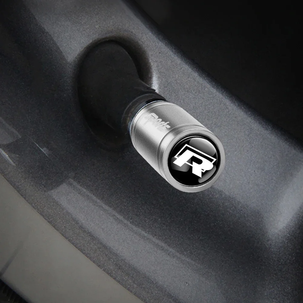 Tire Valve Caps 4Pcs Car Metal Wheel Tire Valve Stem Caps Rim Accessories For Volkswagen VW GTI R Golf 7 Polo Tiguan Passat Jetta Lavida Rline