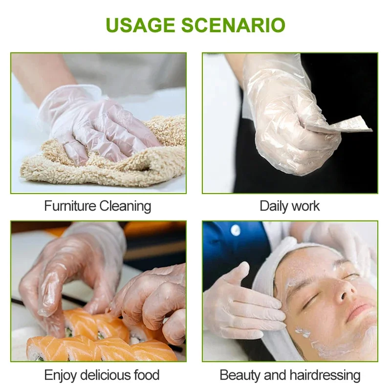 100PCS Disposable Clear Gloves TPE Food Service Gloves Thickened Powder Free Latex Free for kitchen Fried Chicken Hamburger BBQ